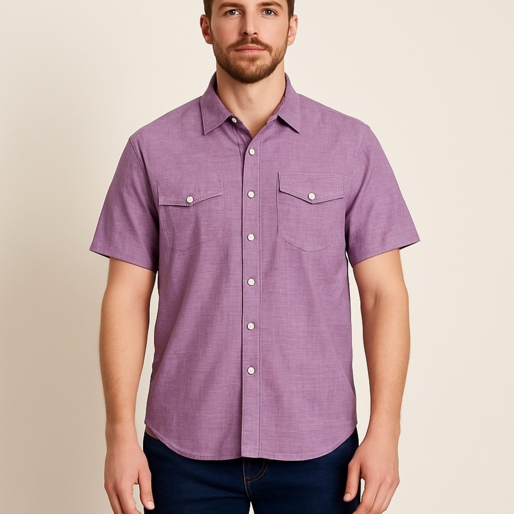 GAP 1969 Men's XL Purple Western Shirt Short Sleeve‎ Pearl Snap Cotton Retro